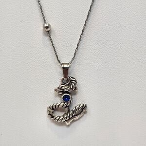 Alex and Ani Anchor Pendant Chain Necklace Silver Tone Adjustable Blue Crystal
